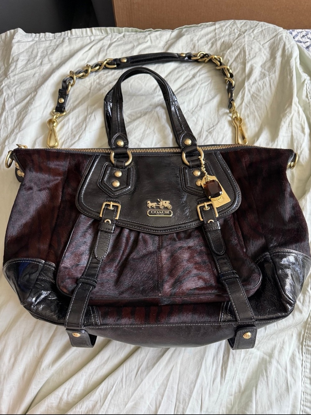 Coach Madison Brynne hair calf satchel